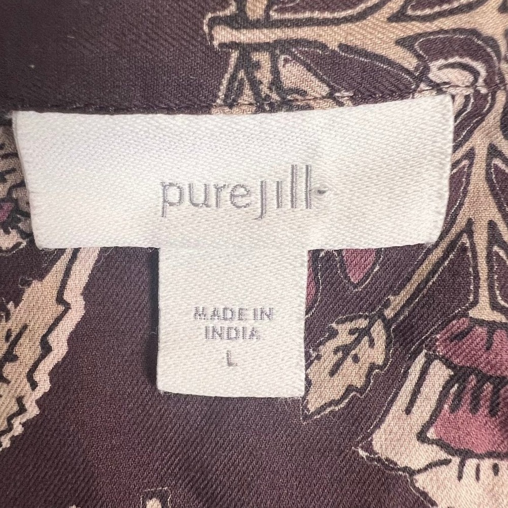 Pure Jill J. Jill Womens Large Plum Floral Woodblock Print V-Neck Blouse Top L - Picture 3 of 6